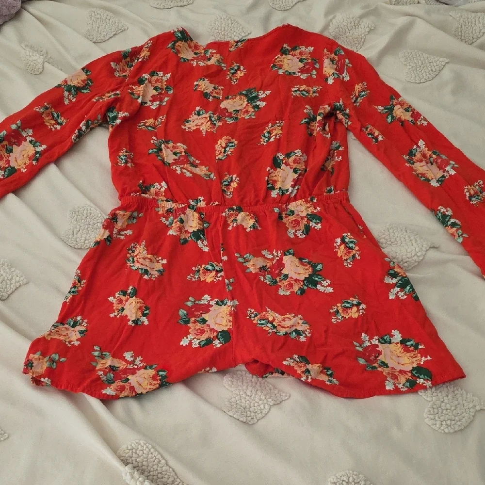 JUSTEAB Red Floral Wrap Romper - Picture 8 of 8